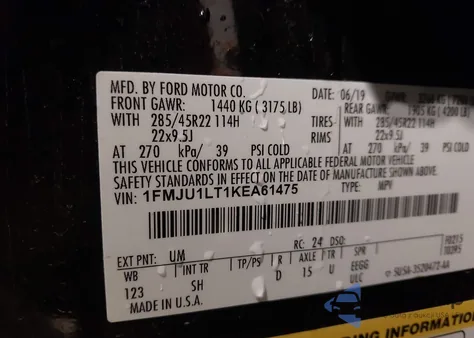 2019 Ford Expedition Platinum из США, поврежденный, VIN 1FMJU1LT1KEA61475